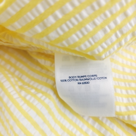 New Lands End Men's Seersucker Yellow White Striped Short Sleeve Shirt Sz M - Picture 3 of 11